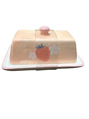 Strawberry butter dish dairy kitchen pink /salmon  nwt